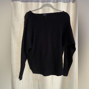 Vila Milano Black  Sweater with Textured Knit with pearls and Jewels on sleeves